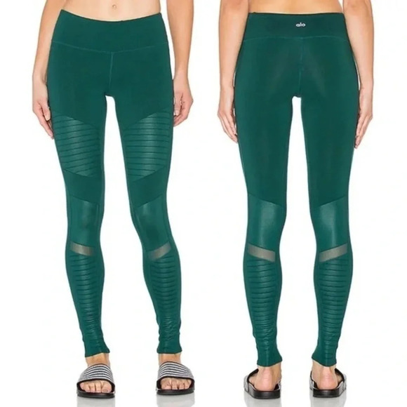 ALO Yoga Moto Legging Evermint Glossy Green Mesh Sheer Shiny Women’s Small - Picture 1 of 11